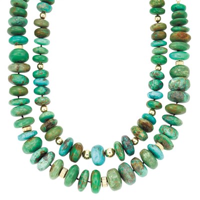 Lot 166 - Two Turquoise Bead and Gold Necklaces