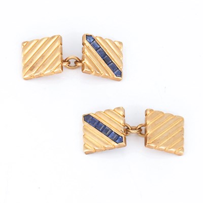 Lot 135 - Pair of Gold and Sapphire Cufflinks, Cartier