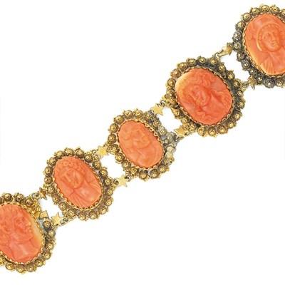 Lot 158 - Antique Gold and Coral Cameo Bracelet