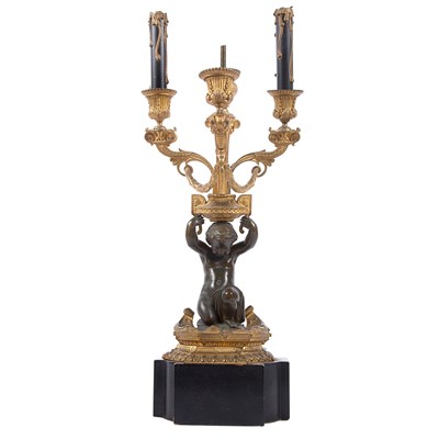 Lot 527 - Louis XVI Style Gilt and Patinated-Bronze Four-...