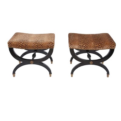 Lot 119 - Pair of Empire Style Black Lacquered Stools...