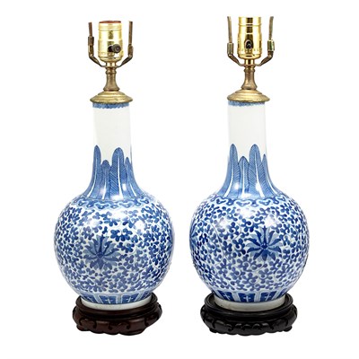 Lot 394 - Pair of Chinese Blue and White Porcelain Vases...