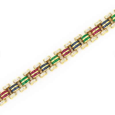 Lot 176 - Gold, Sapphire, Emerald, Ruby and Diamond Bracelet