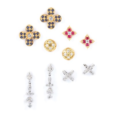 Lot 149 - Five Pairs of Diamond and Gem-Set Earrings