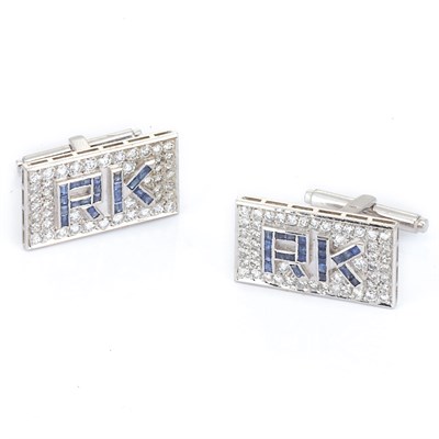 Lot 123 - Pair of White Gold, Diamond and Sapphire Cufflinks