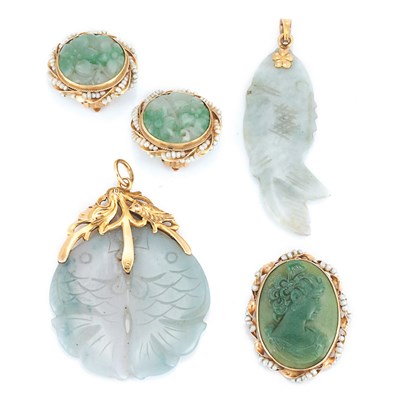 Lot 178 - Group of Carved Jade Jewelry