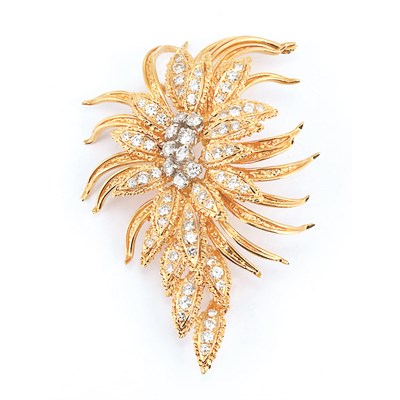 Lot 109 - Gold and Diamond Flower Brooch, Hammerman Bros.