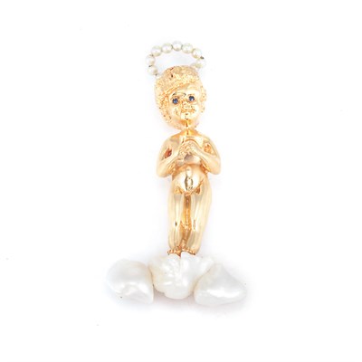 Lot 184 - Gold, Freshwater Pearl and Seed Pearl Brooch, Ruser