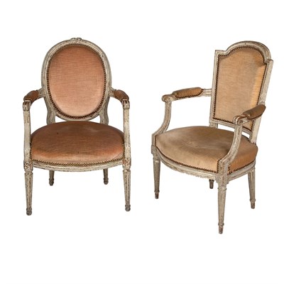 Lot 494 - Two Louis XVI Painted Fauteuils en Cabriolet...