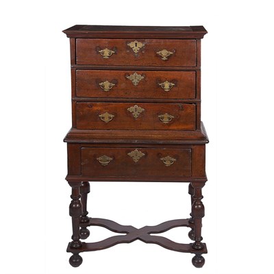 Lot 161 - William and Mary Style Walnut Chest on Stand...