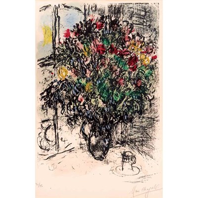 Lot 393 - Marc Chagall THE RED BOUQUET (M. 580) Color...