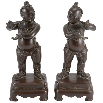 Lot 427 - Pair of Chinese Bronze Boys 19th Century Each...