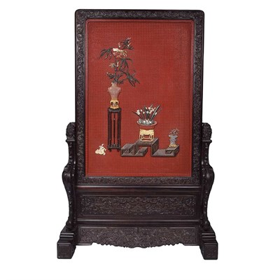 Lot 328 - Chinese Cinnabar Lacquer Table Screen 19th...