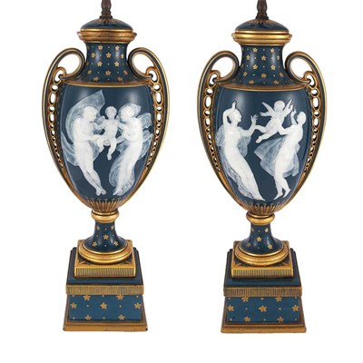 Lot 1222 - Pair of Minton Pate-Sur-Pate Porcelain Urns...