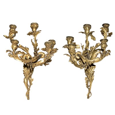 Lot 1129 - Pair of Louis XV Style Gilt-Metal Five-Light...