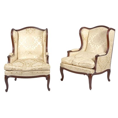 Lot 431 - Pair of Louis XV Style Mahogany Bergeres