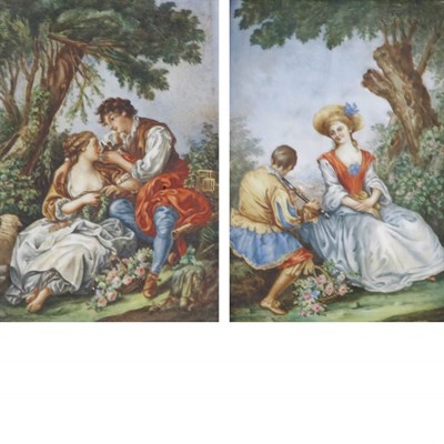 Lot 1122 - Pair of Framed Continental Painted Porcelain...