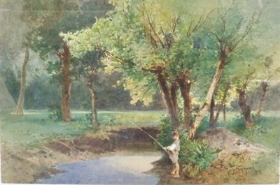 Lot 1051 - Eugenio Gignous Italian, 1850-1906 Boy Fishing...