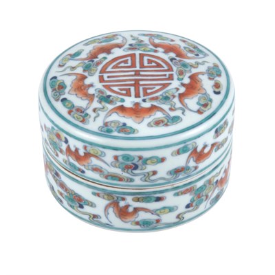 Lot 417 - Chinese Doucai Glazed Porcelain Circular Box...