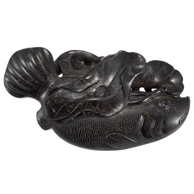 Lot 295 - Chinese Black Jade Carp 19th Century Carved...