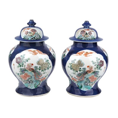 Lot 282 - Pair of Chinese Famille Verte Blue Ground...
