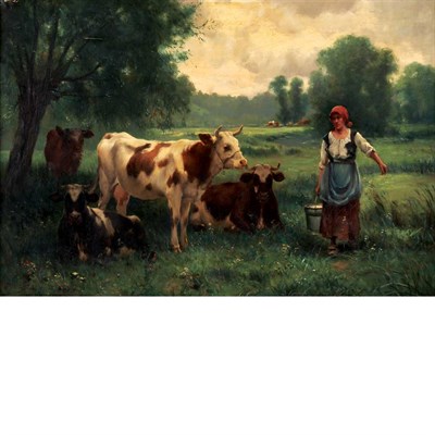 Lot 15 - Julien Dupre French, 1851-1910 The Milkmaid...