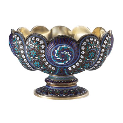 Lot 1200 - Russian Cloisonne Enameled Silver Footed Bowl...