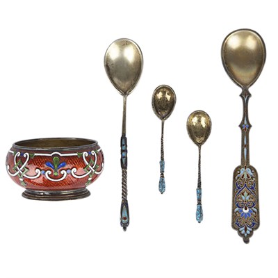 Lot 1206 - Group of Russian Cloisonne Enameled Silver...