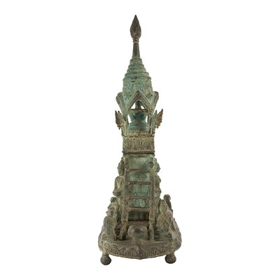 Lot 73 - Thai Bronze Votive Stupa Cast in two sections,...