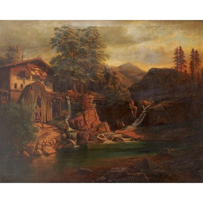 Lot 1001 - Carl Euler German, b. 1815 Mountain Landscape...