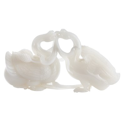 Lot 242 - Chinese White Jade Geese Qing Dynasty Two...