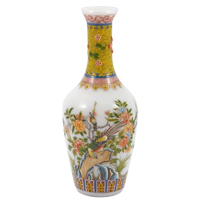 Lot 162 - Chinese Enameled White Glass Vase 20th Century...