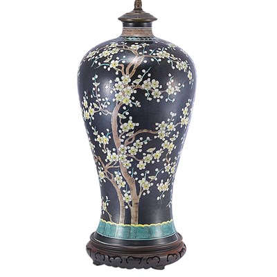 Lot 436 - Chinese Prunus Decorated Porcelain Lamp Height...