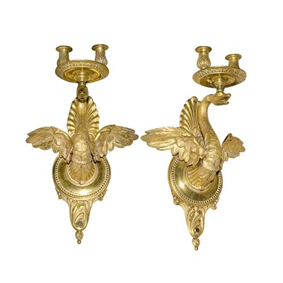 Lot 1128 - Pair of Empire Style Gilt-Metal Two-Light...