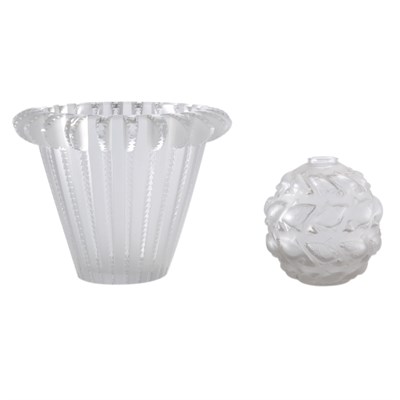 Lot 1300 - Two Lalique Molded Glass Vases Comprising a...