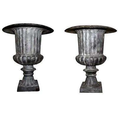 Lot 429 - Pair of Neoclassical Style Iron Garden Urns...