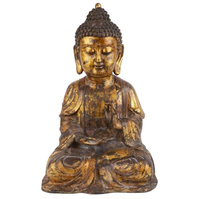 Lot 159 - Chinese Gilt-Bronze Buddha Seated in...