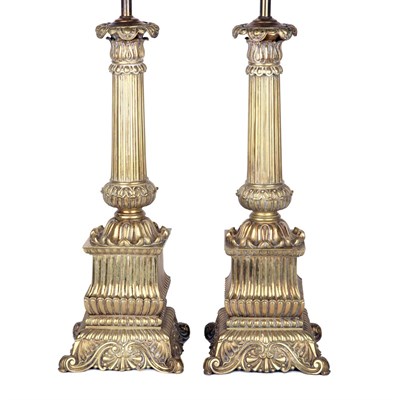 Lot 1110 - Pair of Louis XVI Style Gilt-Metal Lamps Each...