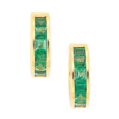 Lot 252 - Pair of Gold and Emerald Hoop Earrings, Bulgari
