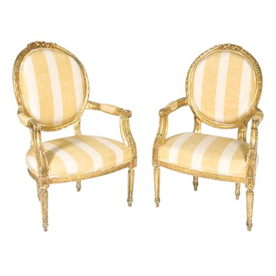 Lot 408 - Pair of Louis XVI Style Gilt-Wood Armchairs