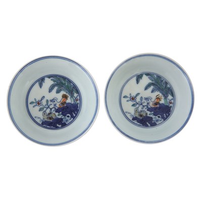Lot 347 - Pair of Chinese Doucai Porcelain Chicken Cups...