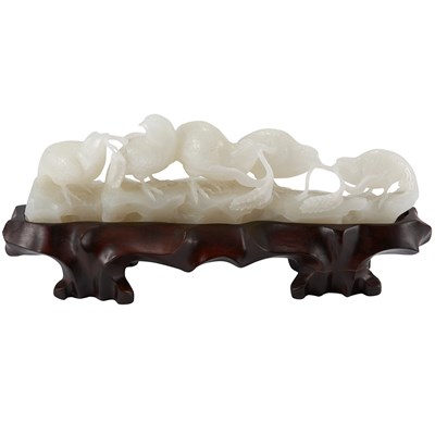 Lot 290 - Chinese White Jade Carving of Quails Qing...