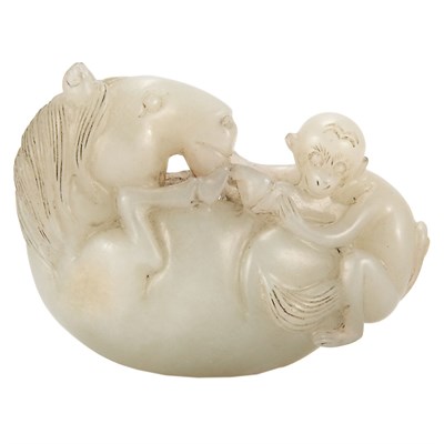 Lot 287 - Chinese White Jade Horse and Monkey 19th...