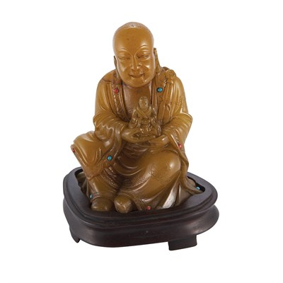 Lot 141 - Chinese Soapstone Immortal The seated figure...