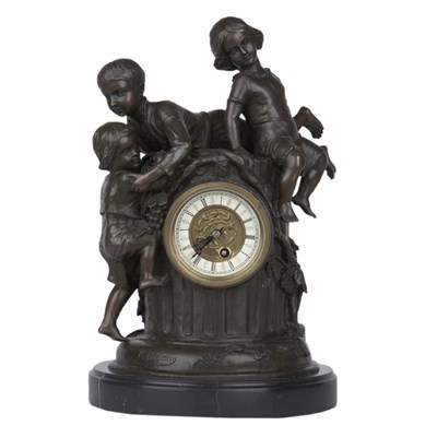 Lot 1259 - Bronze Figural Mantel Clock The case after a...