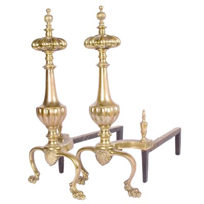 Lot 501 - Pair of Georgian Style Brass Andirons
