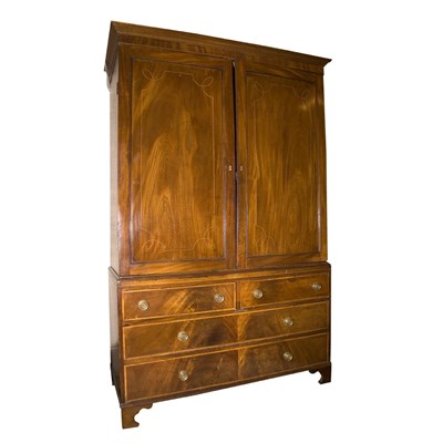 Lot 411 - George III Style Inlaid Mahogany Linen Press...
