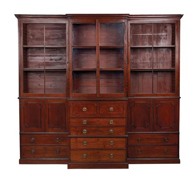 Lot 239 - George III Mahogany Breakfront Bureau Bookcase...
