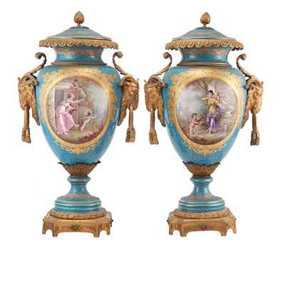 Lot 1432 - Pair of Sevres Style Gilt-Bronze Mounted Gilt...