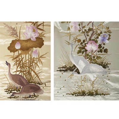 Lot 121 - Two Chinese Silk Panels 20th Century Each of...
